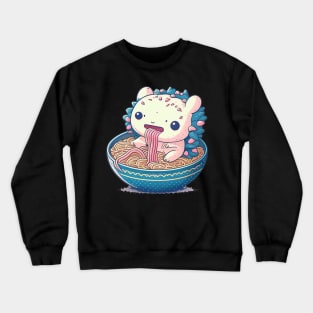 Cute Axolotl Eating Ramen Kawaii Retro Vintage 90s Vibes Crewneck Sweatshirt